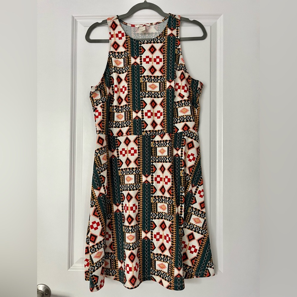 H&M Green And Red Printed Midi Dress